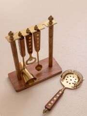 The Mia CKB0280 Wood Standlı Kokteyl Hazırlama Takımı 4 Parça Gold