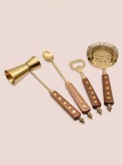 The Mia CKB0280 Wood Standlı Kokteyl Hazırlama Takımı 4 Parça Gold