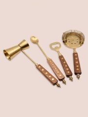 The Mia CKB0280 Wood Standlı Kokteyl Hazırlama Takımı 4 Parça Gold