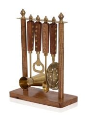 The Mia CKB0280 Wood Standlı Kokteyl Hazırlama Takımı 4 Parça Gold