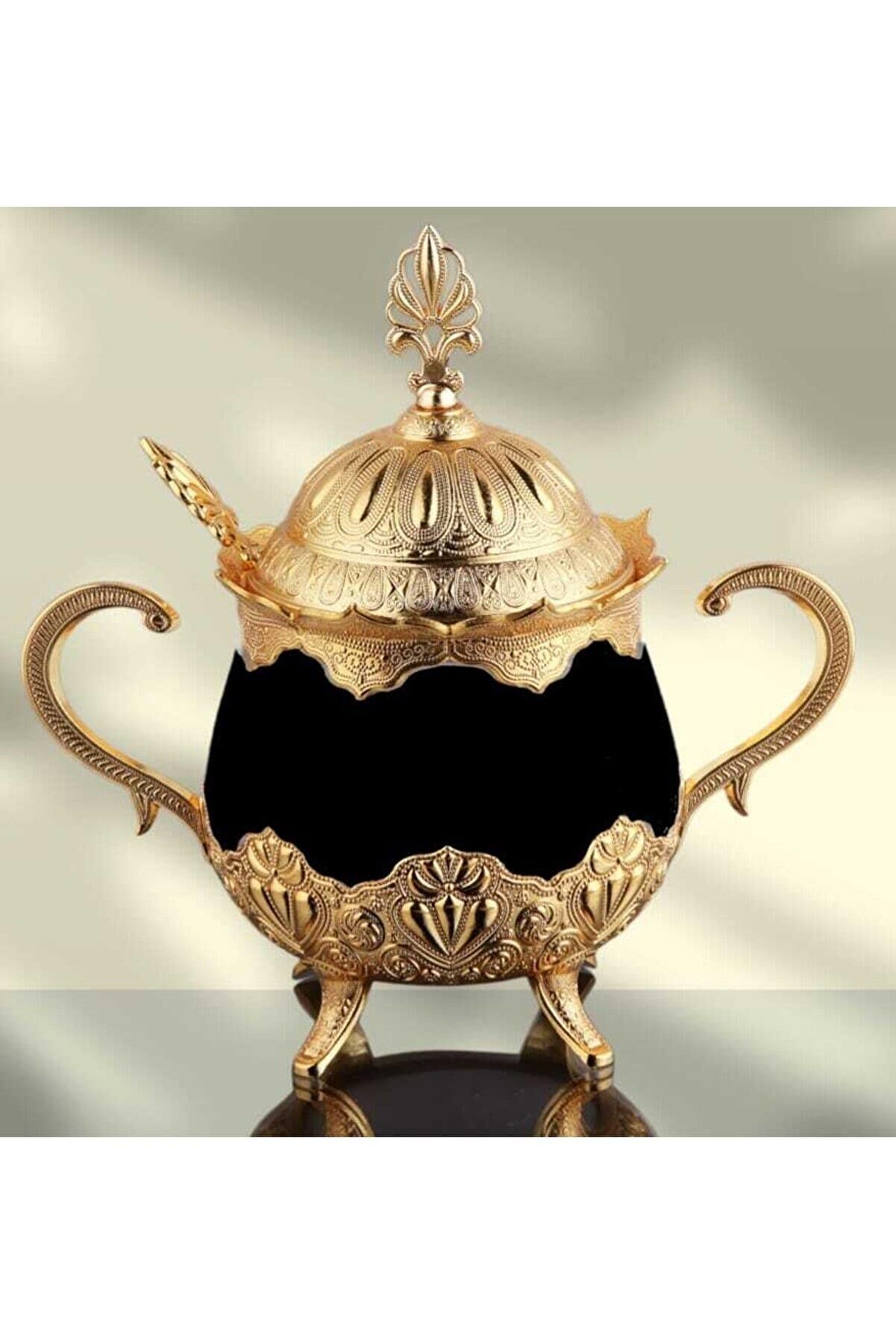 Kosova 13-004-SK-18 Parlak Siyah Porselen Yuvarlak Şekerlik Gold