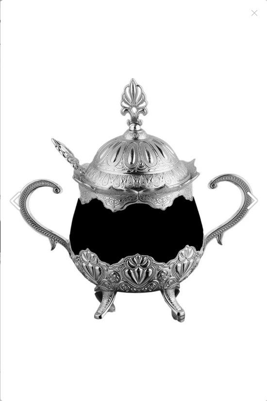 Kosova 13-004-SK-19 Parlak Siyah Porselen Yuvarlak Şekerlik Silver