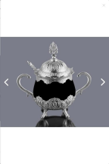 Kosova 13-004-SK-19 Parlak Siyah Porselen Yuvarlak Şekerlik Silver