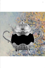 Kosova 13-004-SK-19 Parlak Siyah Porselen Yuvarlak Şekerlik Silver