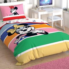 Taç Lisanslı Minnie Mouse Rainbow Nevresim Takımı Tek Kişilik