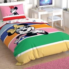 Taç Lisanslı Minnie Mouse Rainbow Nevresim Takımı Tek Kişilik