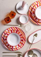 The Mia JOY0005 Joy Oval Servis 2 Li Set Kırmızı 11x21x3 Cm