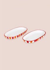 The Mia JOY0005 Joy Oval Servis 2 Li Set Kırmızı 11x21x3 Cm