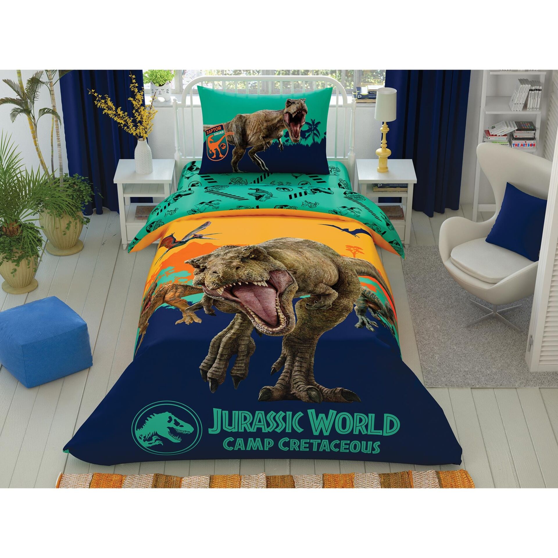 Taç Lisanslı Jurassic World Camp Tek Kişilik Nevresim Takımı