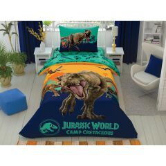 Taç Lisanslı Jurassic World Camp Tek Kişilik Nevresim Takımı