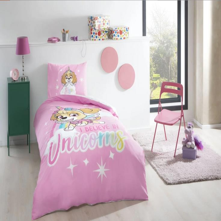 Taç Lisanslı Paw Patrol Skye Glitter Nevresim Takımı Tek Kişilik