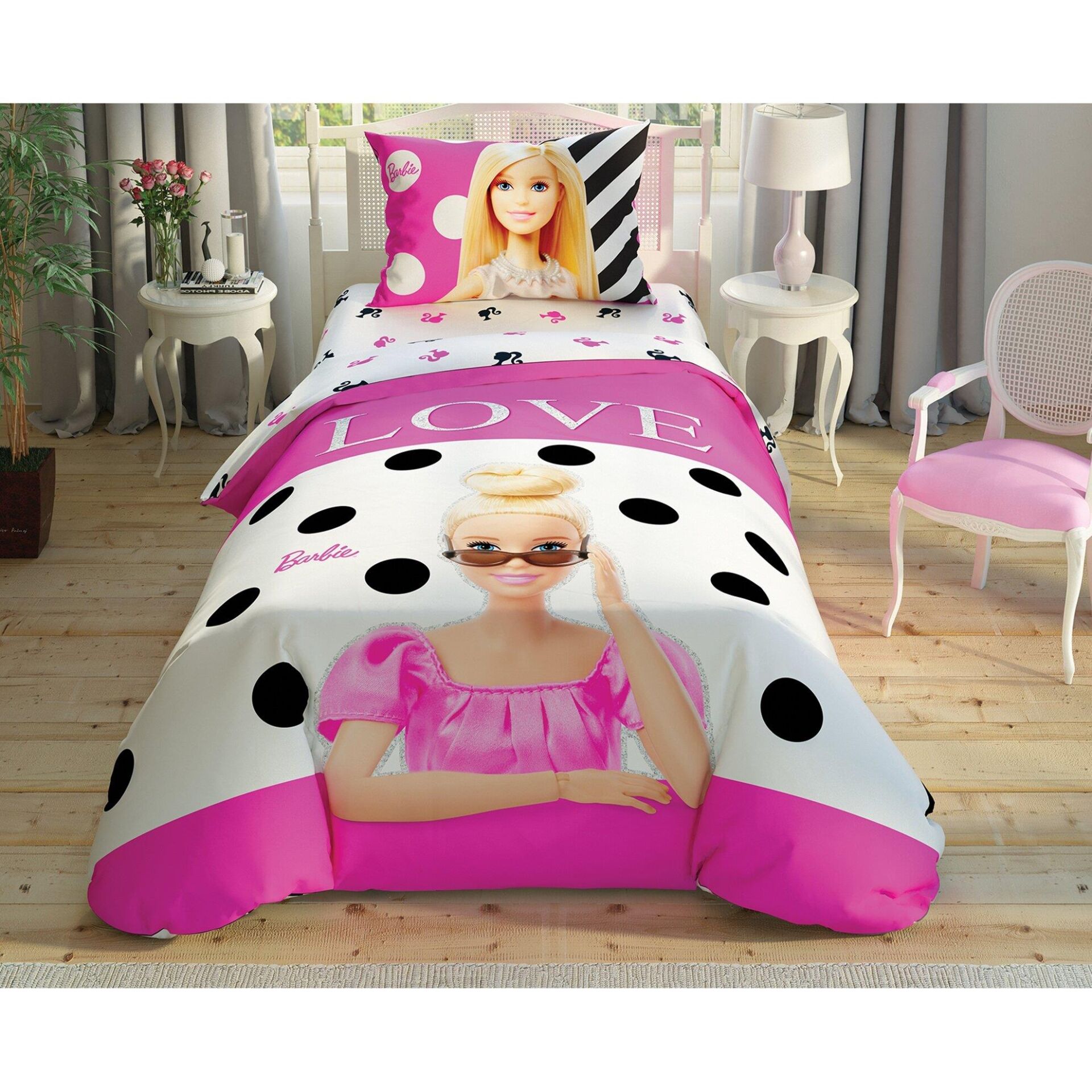 Taç Lisanslı Barbie Glitter Nevresim Takımı Tek Kişilik