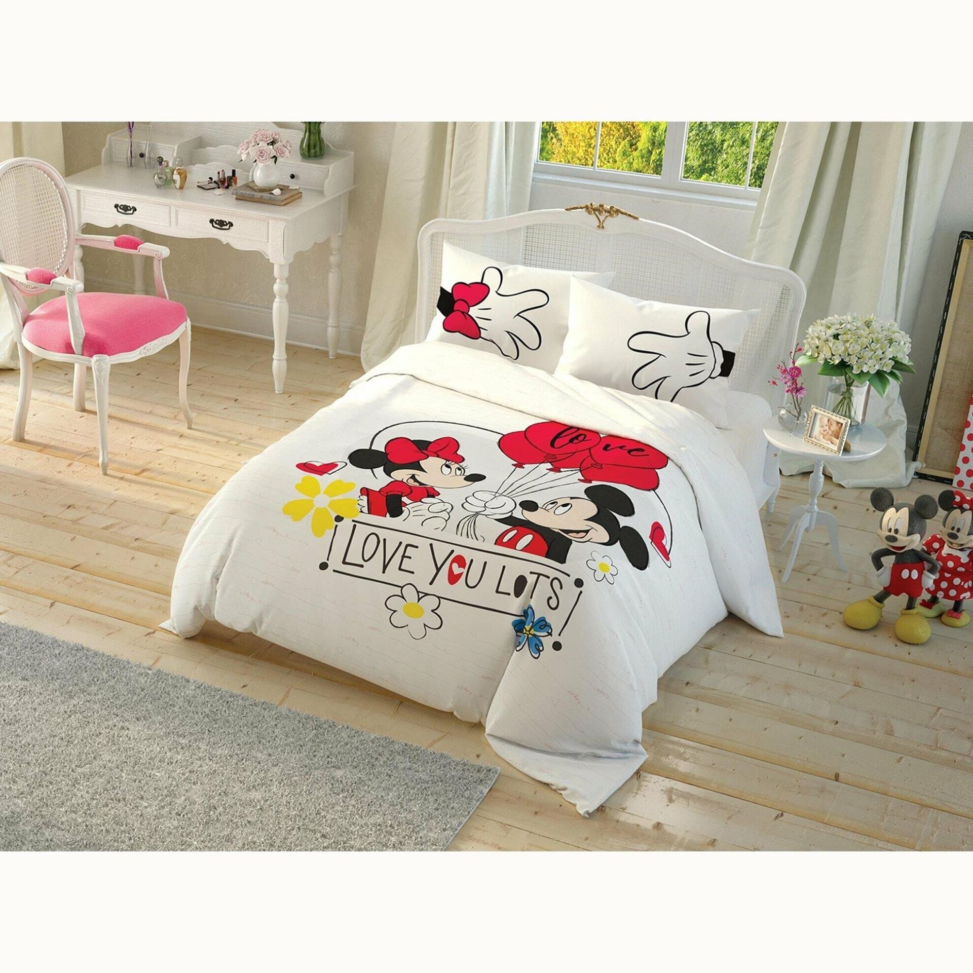 Taç Lisanslı Disney Minnie Mickey Çek Canlandır Çift Kişilik Nevresim Takımı