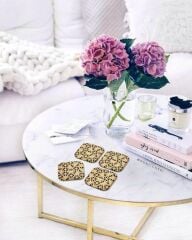The Mia BRK0067 Leaf 4 Lü Bardak Altlığı Gold