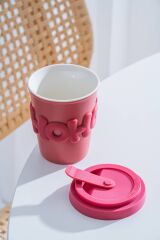 Acar 8476 Ruby Silikon Kapaklı Bardak Pink - 380 ML