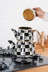 Acar 6375 Qualita King Doroty Emaye Dama Çaydanlık Takımı