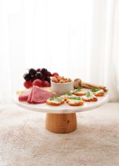 The Mia MER0001 Marbre Mermer 25 Cm Ahşap Ayaklı Beyaz Servis