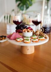 The Mia MER0001 Marbre Mermer 25 Cm Ahşap Ayaklı Beyaz Servis