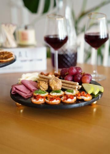 The Mia MER0012 Marbre Mermer 28 Cm Boncuk Ayaklı Siyah Servis