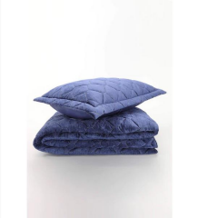 Pololife Defne Lacivert Kadife Nakışlı Yatak Örtüsü Tek Kişilik