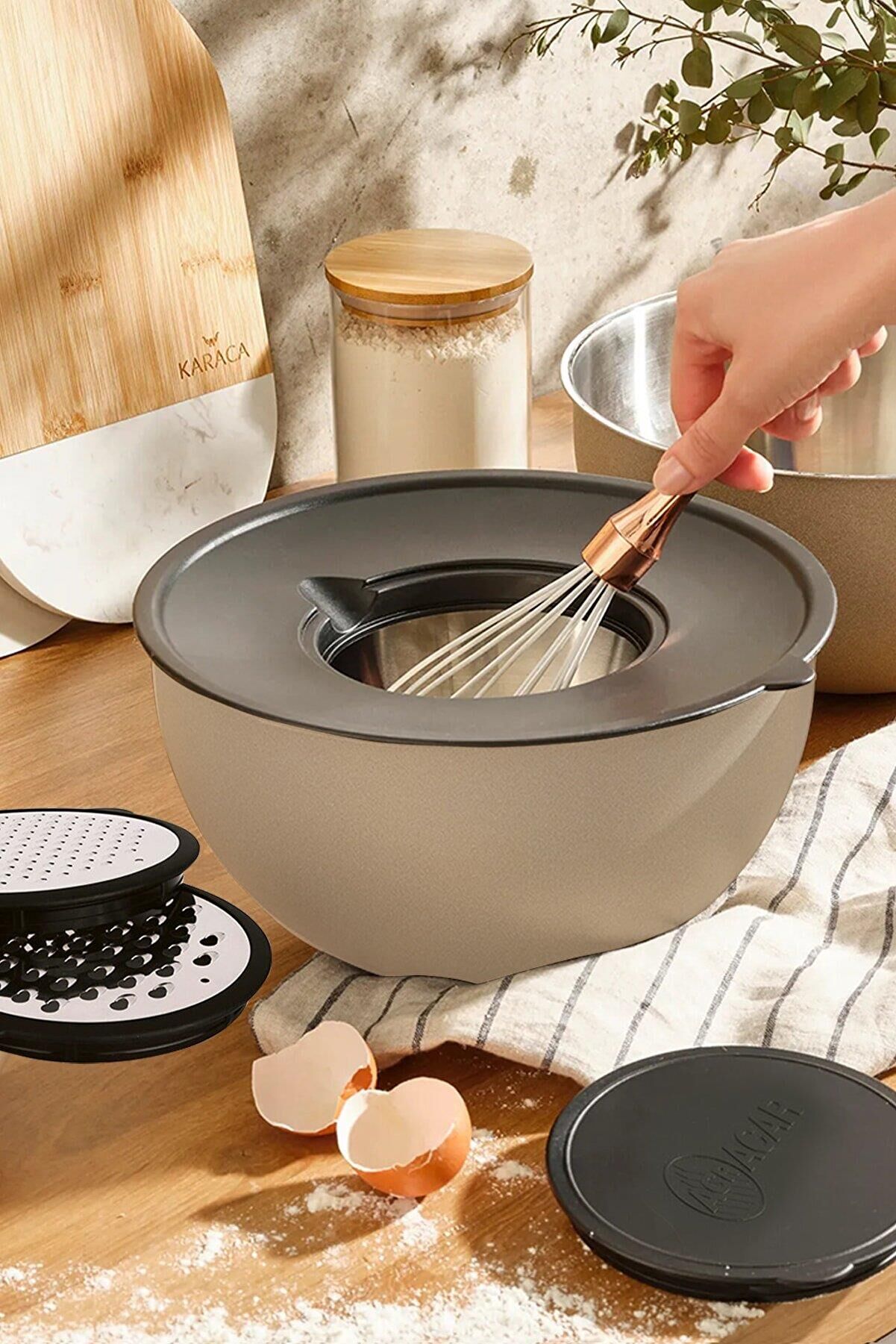 Acar 17153 Karat 24 Cm 5 Prç Rendeli Karıştırma Kabı Krem