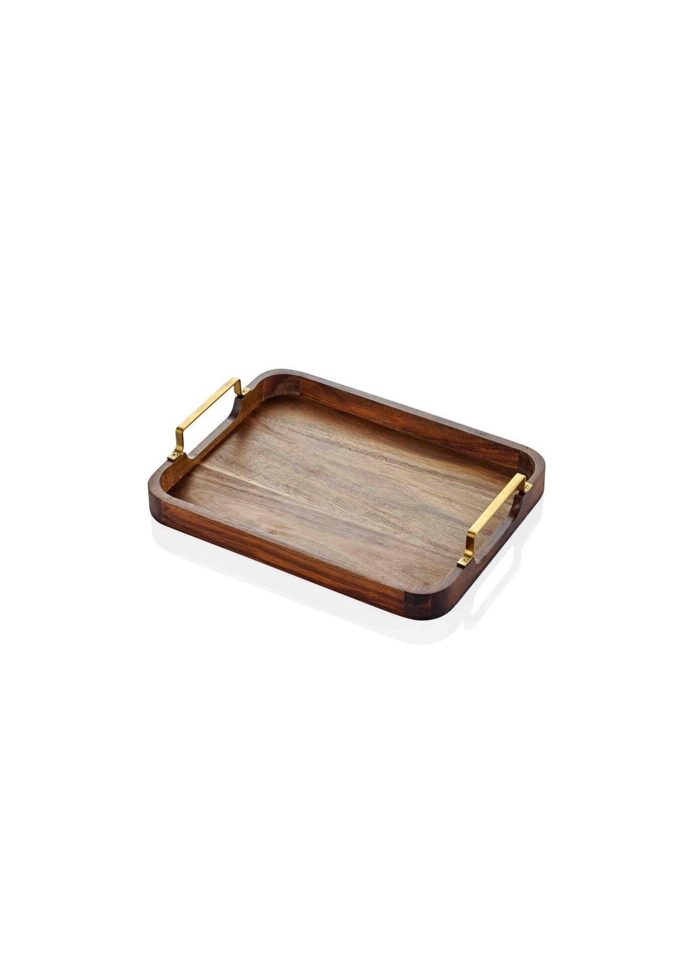 The Mia NTR0006 Natura Metal Kollu Akasya Tepsi 30x23 Cm