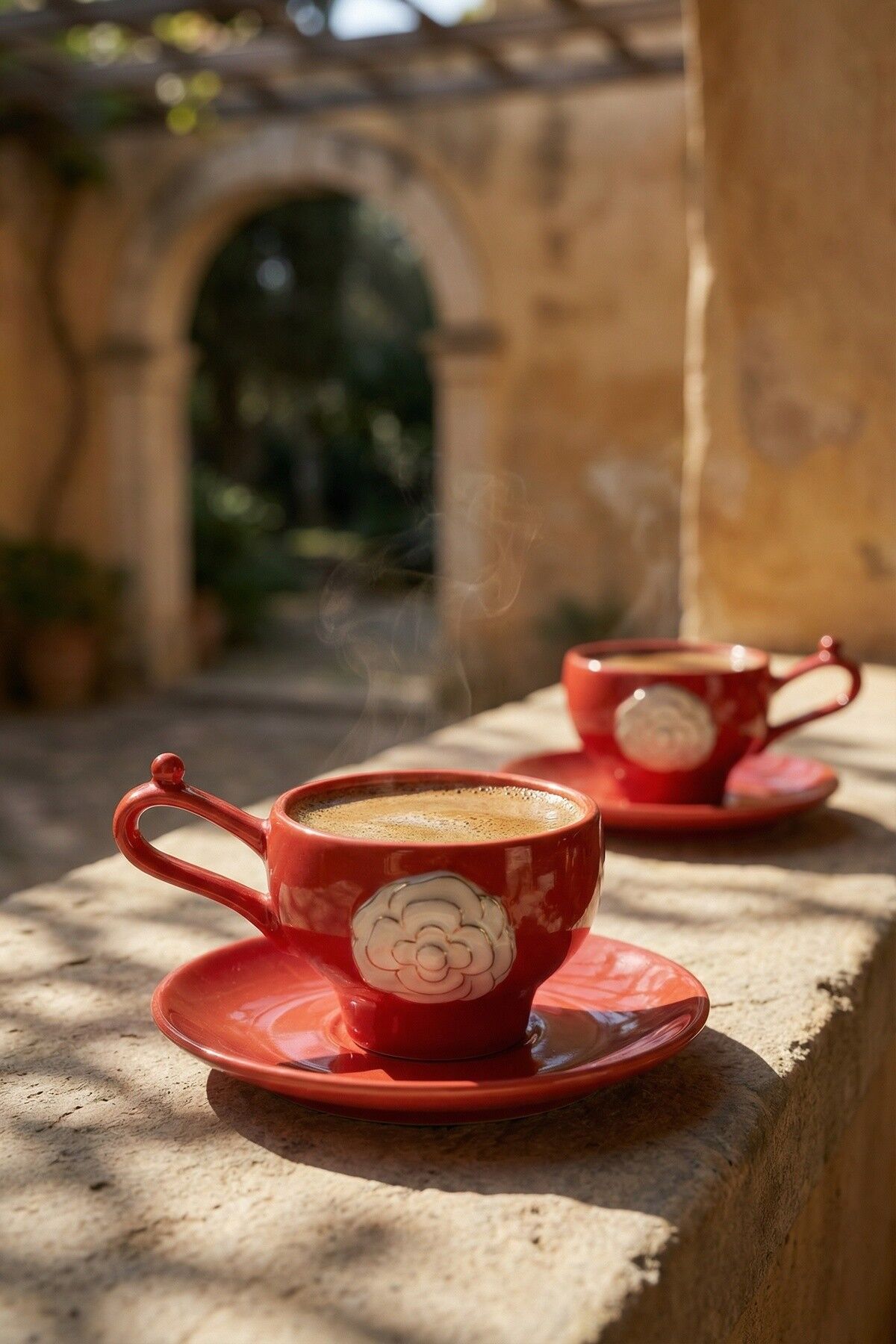 Acar 9367 Diotima 2 Kişilik Porselen Kahve Fincanı Takımı Kırmızı - 100 ml