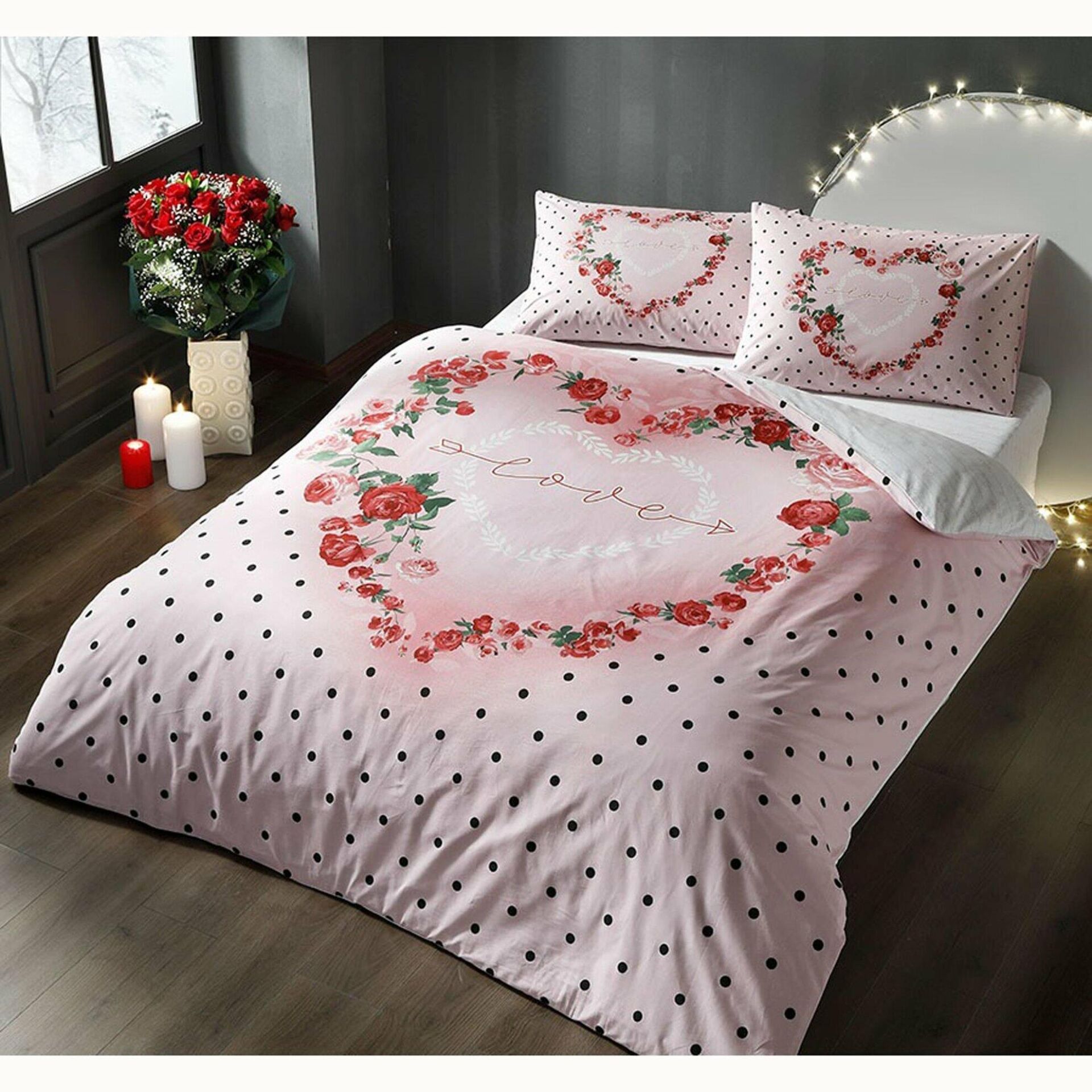 Taç Ranforce Lover V1 Pembe Çift Kişilik Nevresim Takımı