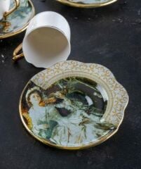 Acar 278 Enzo Markız 6 Kişilik Cam Tabaklı Porselen Kahve Fincanı Takımı