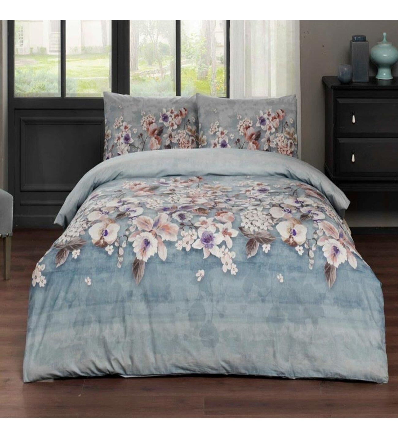 Taç Ranforce Liza V3 Mavi Çift Kişilik Nevresim Takımı