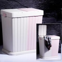 Twins 6146-01 2 Li Kirli Çamaşır Sepeti 80 Lt Ekru-Pembe