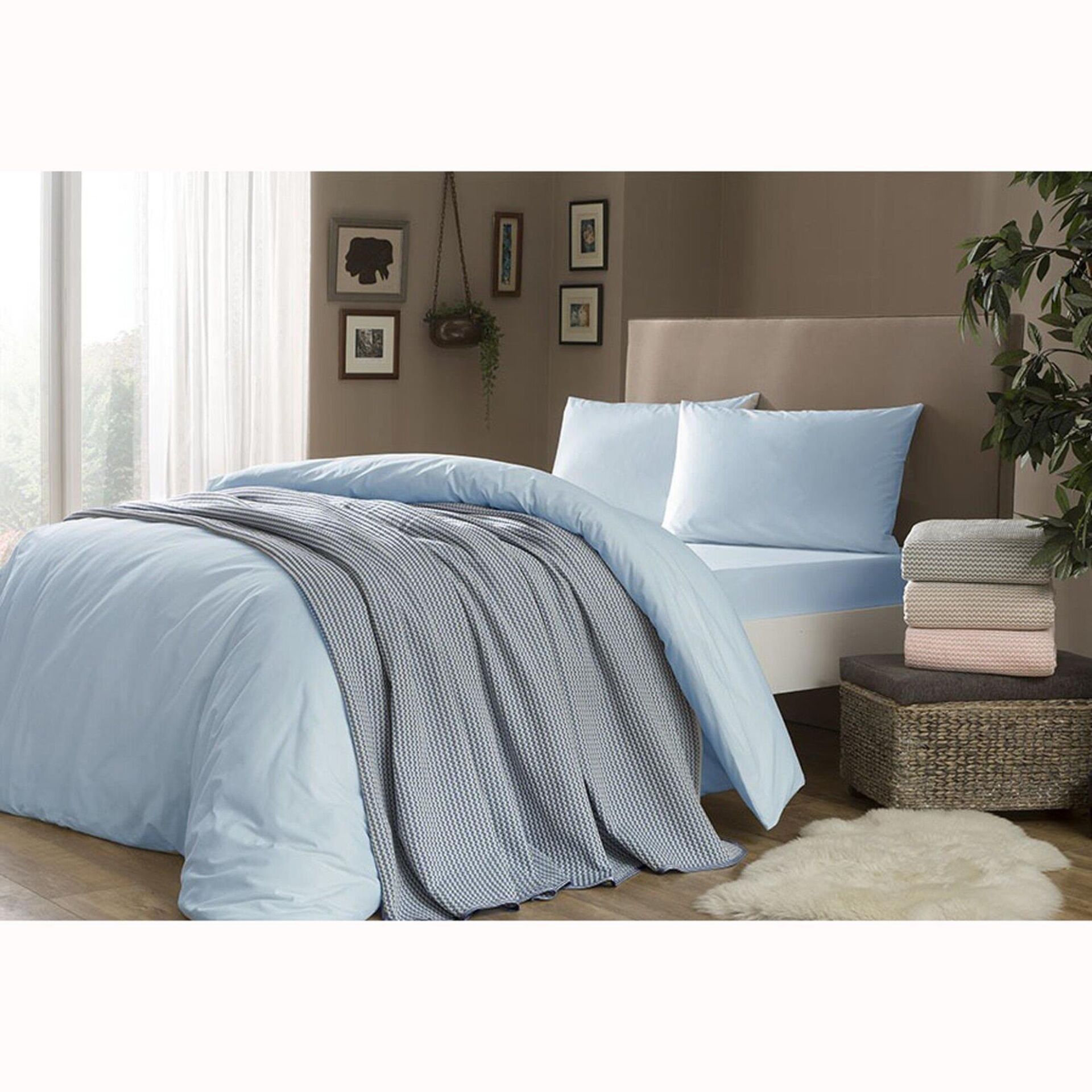 Taç Marina Gri Çift Kişilik Pikeli Nevresim Seti