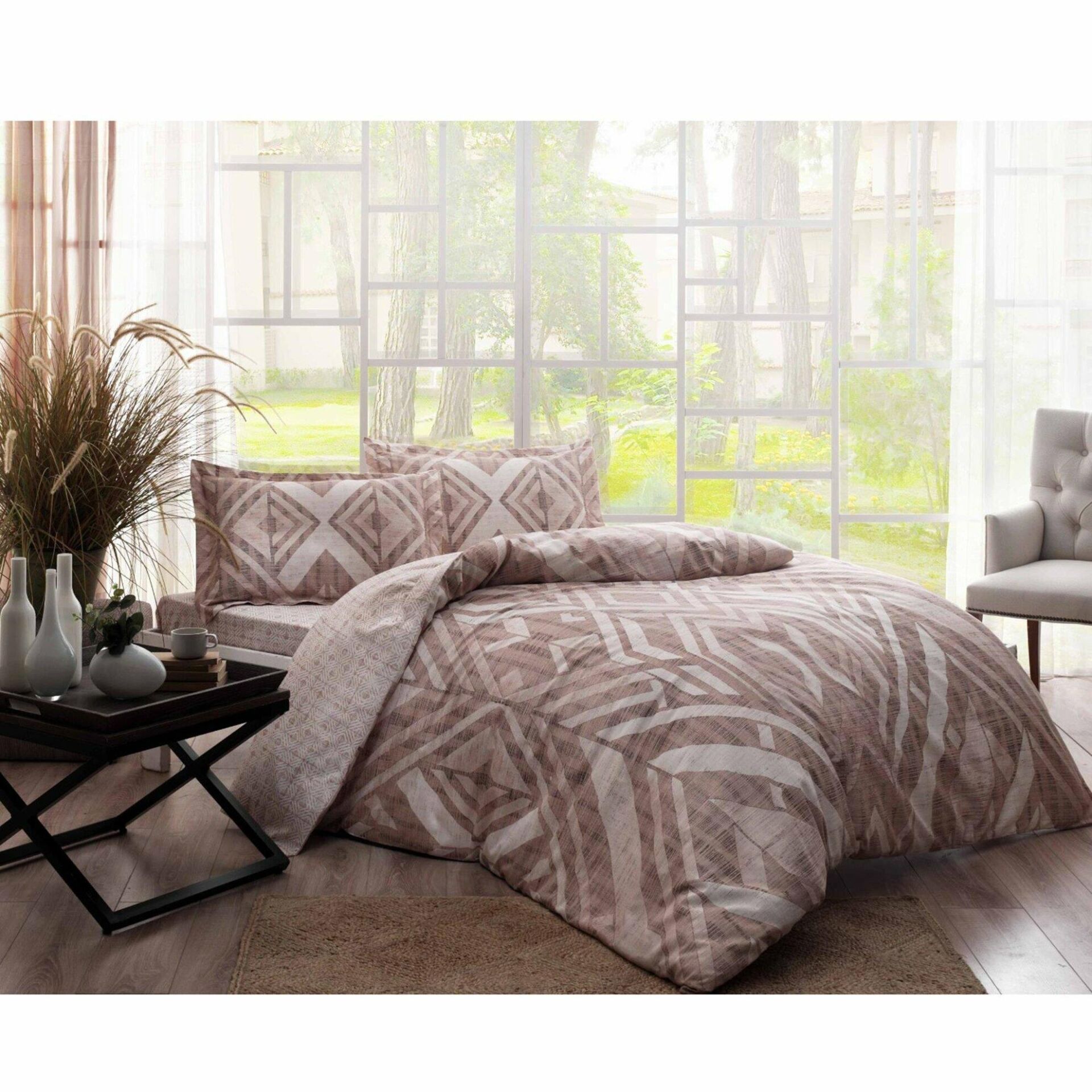 Taç Avril V6 Kahve Saten Çift Kişilik Nevresim Takımı