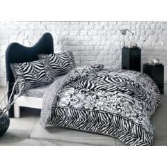 Taç Jovi V1 Siyah Saten Çift Kişilik Nevresim Takımı