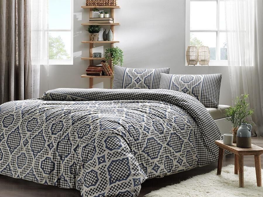 Taç Evana V1 Lacivert Ranforce Çift Kişilik Nevresim Takımı