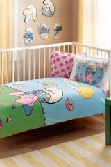 Taç Lisanslı Şirinler Pink Bebek Nevresim Takımı