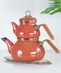 Acar 22-0052 Qualita Roly Tombul Emaye Çaydanlık Takımı Karamel