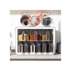 Kosova 439-S Nirvana 9 Lu Standlı Baharatlık Seti - Siyah - Beyaz