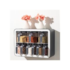 Kosova 439-S Nirvana 9 Lu Standlı Baharatlık Seti - Siyah - Beyaz