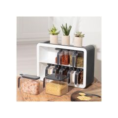 Kosova 439-S Nirvana 9 Lu Standlı Baharatlık Seti - Siyah - Beyaz