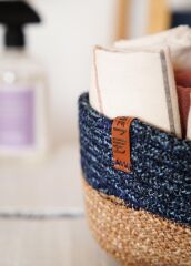 The Mia SPT0029 Jutte Yuvarlak Sepet Bambu Lacivert 20x13 CM