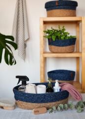 The Mia SPT0035 Jutte Oval Sepet Bambu Lacivert 35x24x12 CM