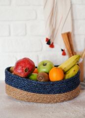 The Mia SPT0035 Jutte Oval Sepet Bambu Lacivert 35x24x12 CM