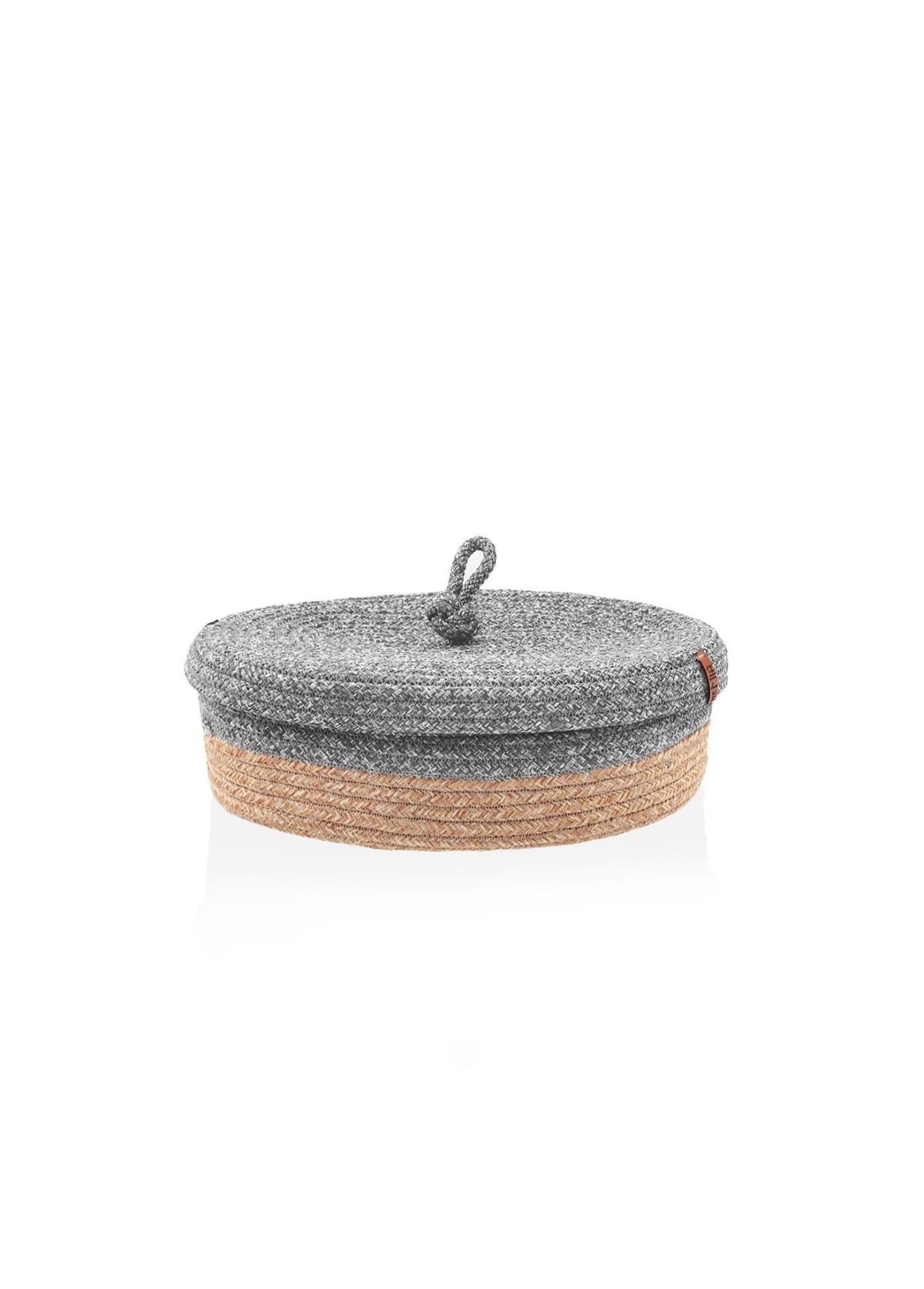 The Mia SPT0022 Jutte Kapaklı Oval Sepet Bambu Gri 35x24x12 CM