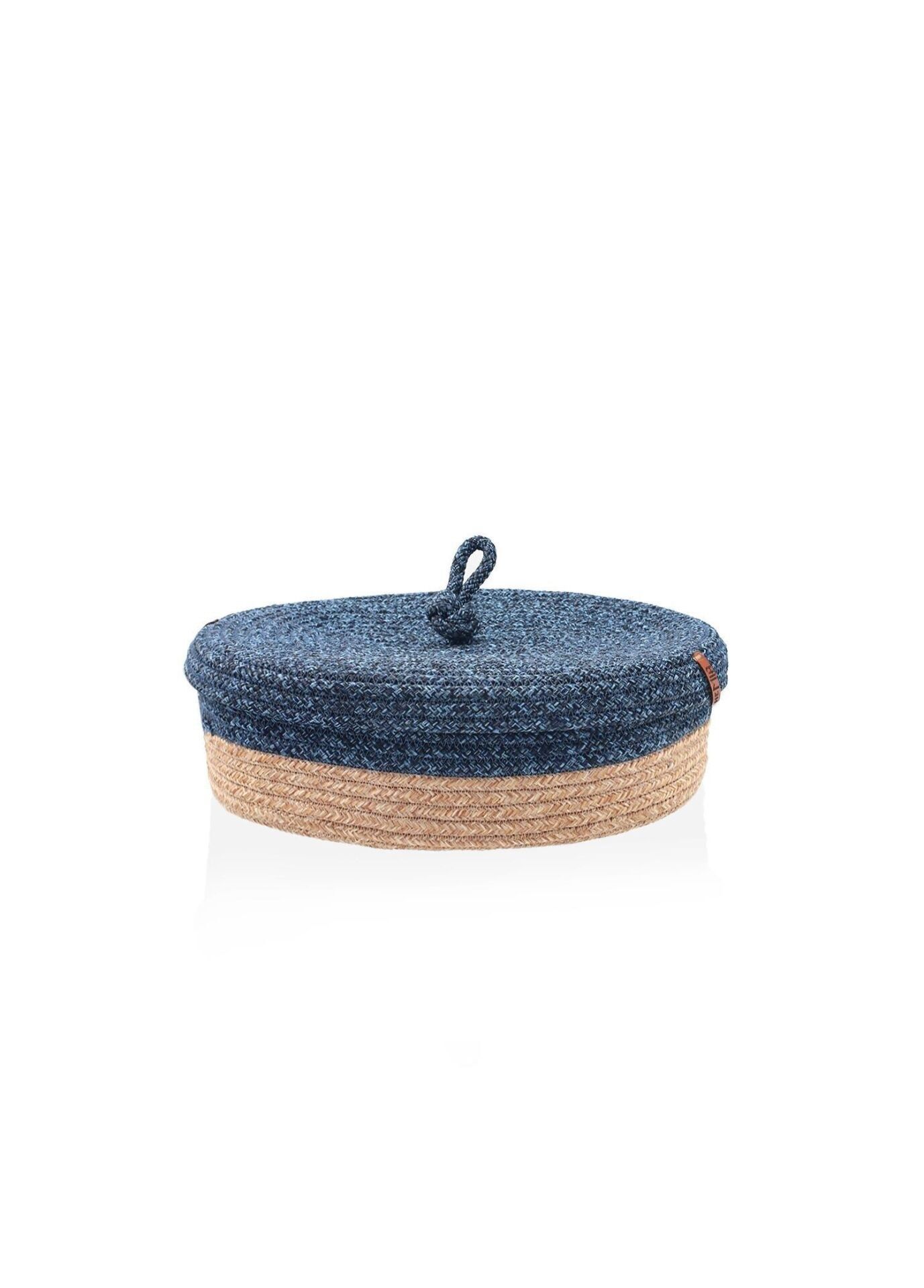 The Mia SPT0023 Jutte Kapaklı Oval Sepet Bambu Lacivert 35x24x12 CM