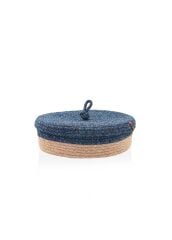 The Mia SPT0023 Jutte Kapaklı Oval Sepet Bambu Lacivert 35x24x12 CM