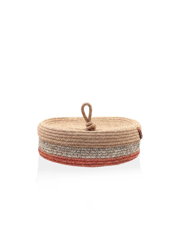 The Mia SPT0024 Jutte Kapaklı Oval Sepet Bambu Kiremit 35x24x12 CM