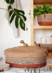 The Mia SPT0024 Jutte Kapaklı Oval Sepet Bambu Kiremit 35x24x12 CM