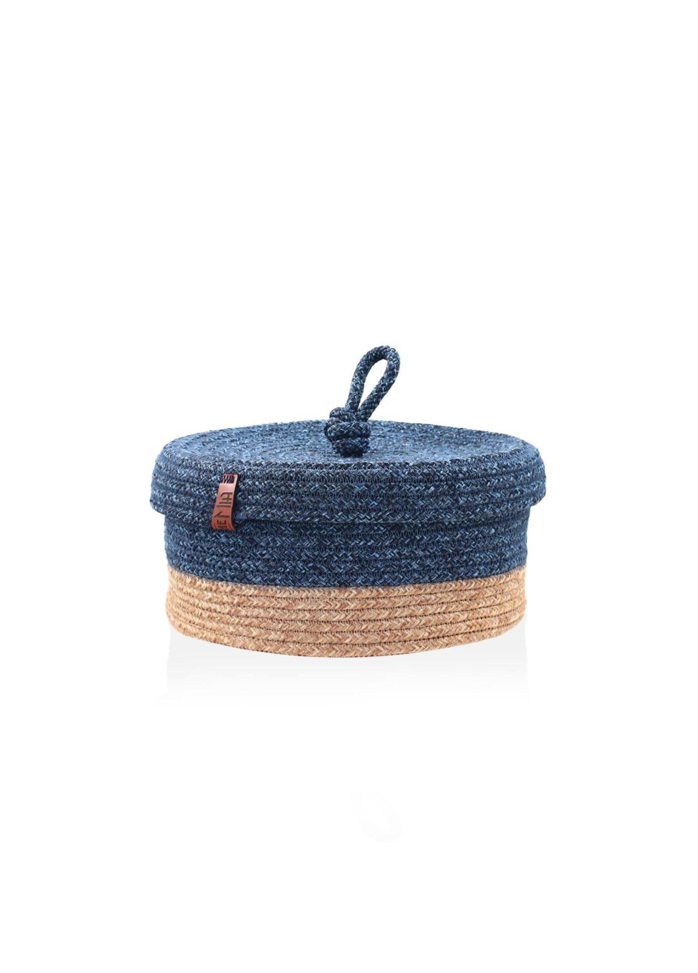 The Mia SPT0026 Jutte Kapaklı Yuvarlak Sepet Bambu Lacivert 25x15 CM
