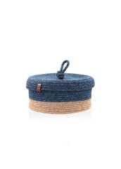 The Mia SPT0026 Jutte Kapaklı Yuvarlak Sepet Bambu Lacivert 25x15 CM